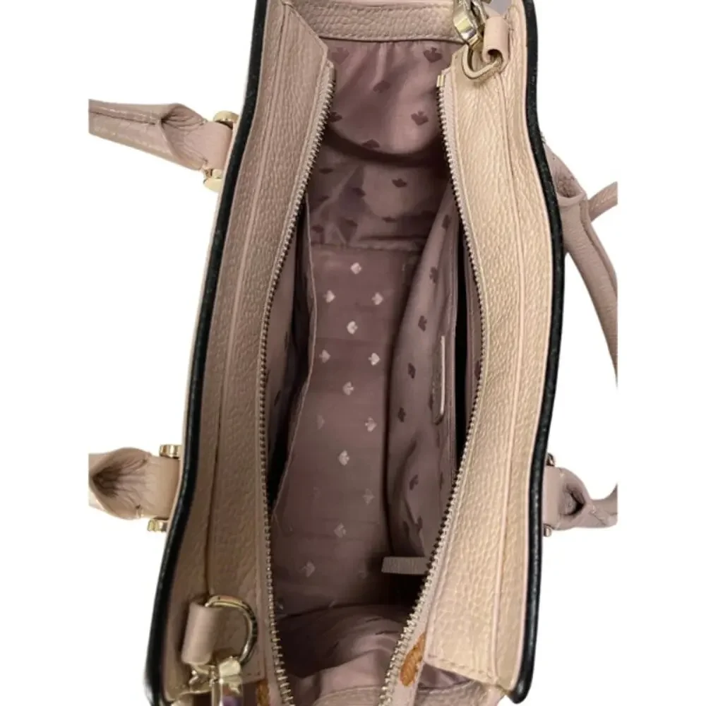 Kate Spade NY Beige Pebbled Leather Double Handle Zip Shoulder Bag Tassel